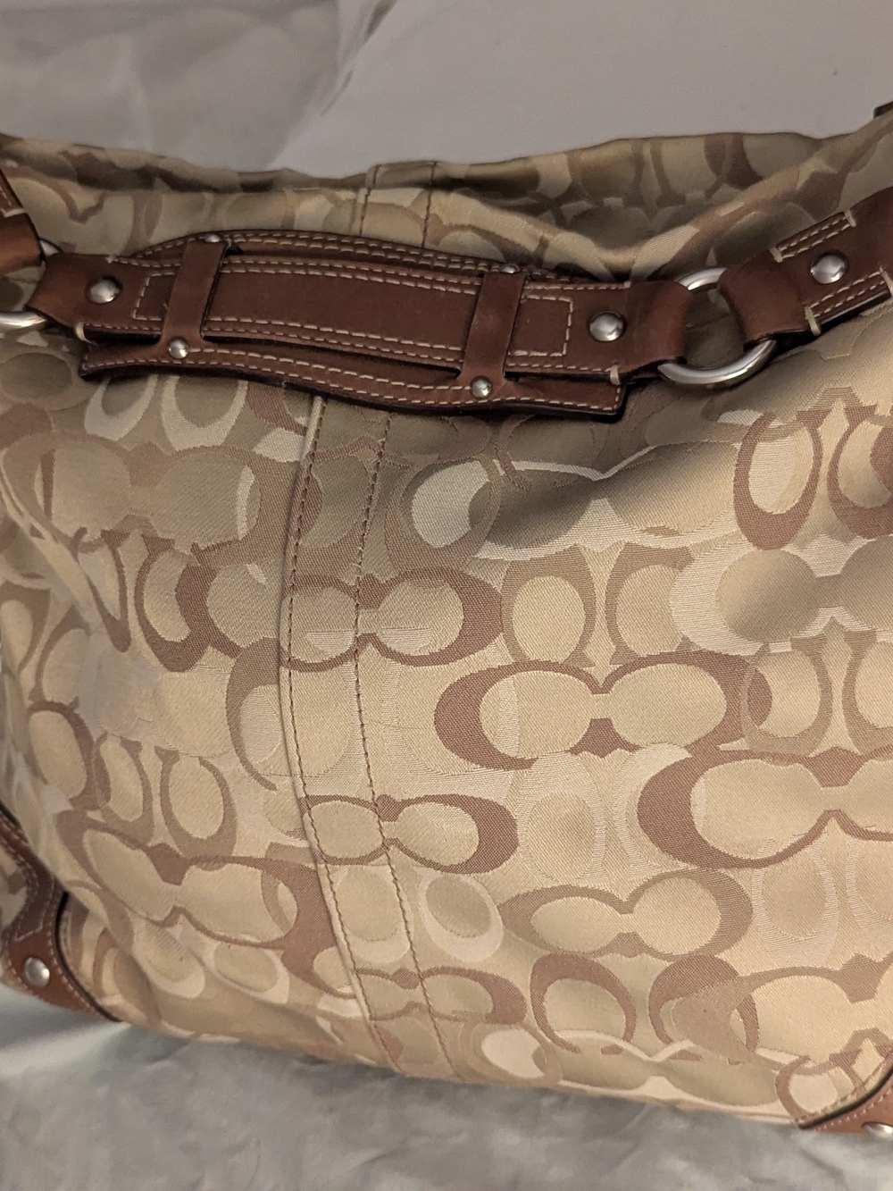 Coach Signature Monogram Tote in Tan and Brown